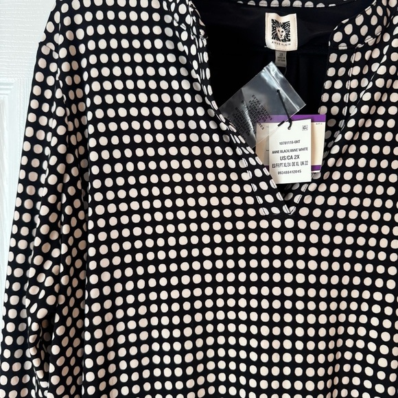 Anne Klein NWT Polka Dot Blouse, Black and White - Picture 3 of 6